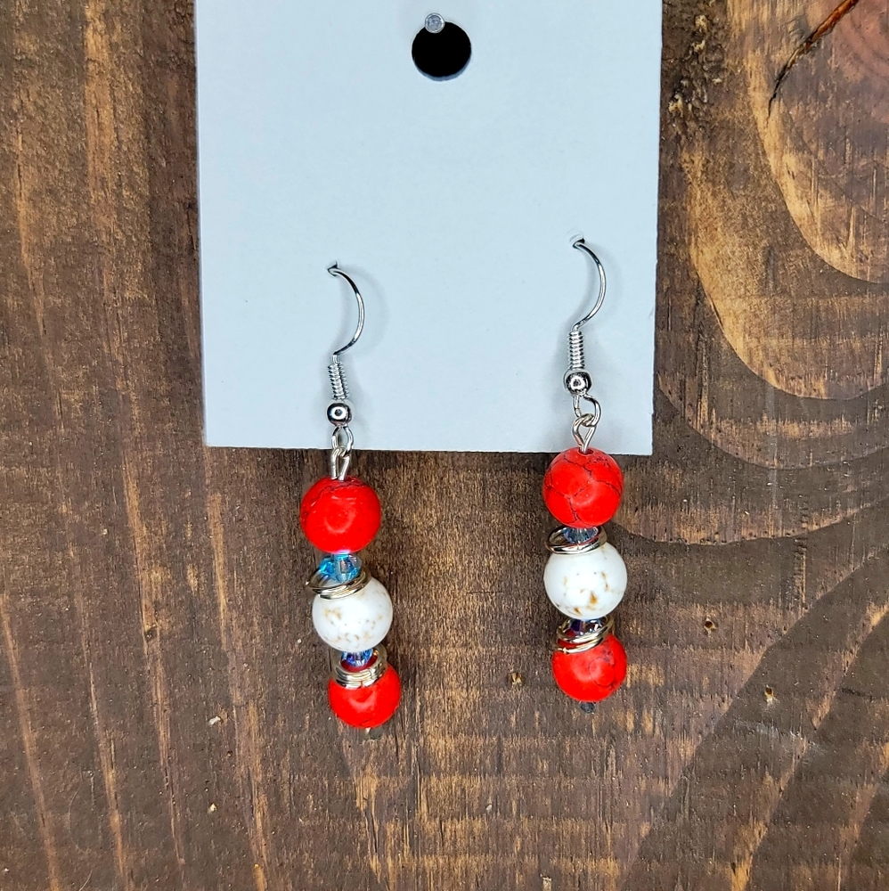 Handmade Orange and White Sphere French Hook Earri